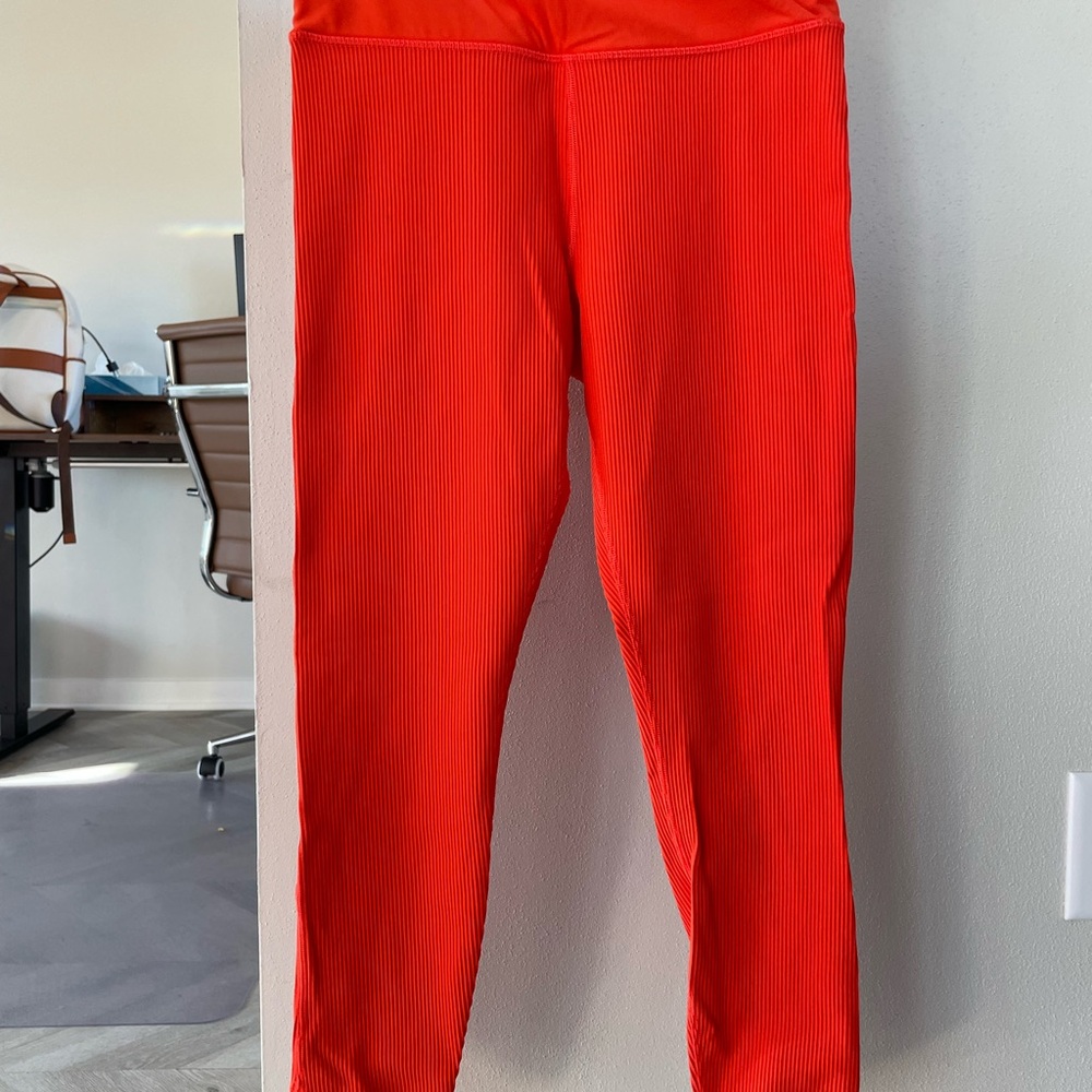 Vibrant Orange Ribbed Leggings